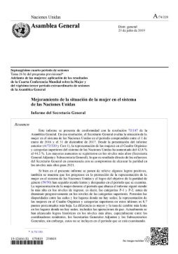 Mejoramiento de la situación de la mujer en el sistema de las Naciones Unidas: Informe del Secretario General (2019)